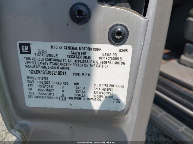 45805992 :رقم المزاد ، 1GKEK13T45J218511 vin ، 2005 Gmc Yukon Slt مزاد بيع