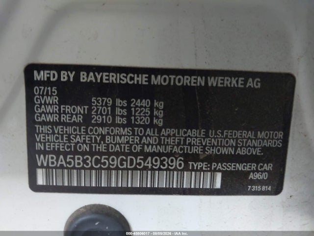Aukcja sprzedaży 2016 Bmw 535i Xdrive, vin: WBA5B3C59GD549396, numer aukcji: 45806017
