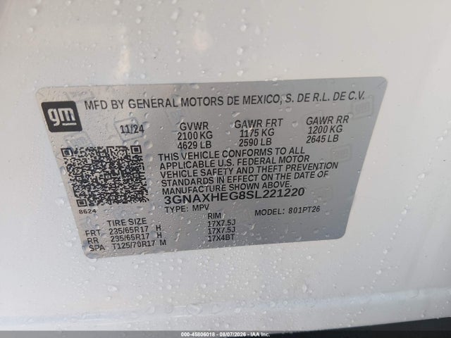 Продажа на аукционе авто 2025 Chevrolet Equinox Fwd Lt, vin: 3GNAXHEG8SL221220, номер лота: 45806018