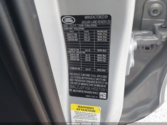 45806029 :رقم المزاد ، SALZJ2FX9LH027281 vin ، 2020 Land Rover Range Rover Evoque S مزاد بيع