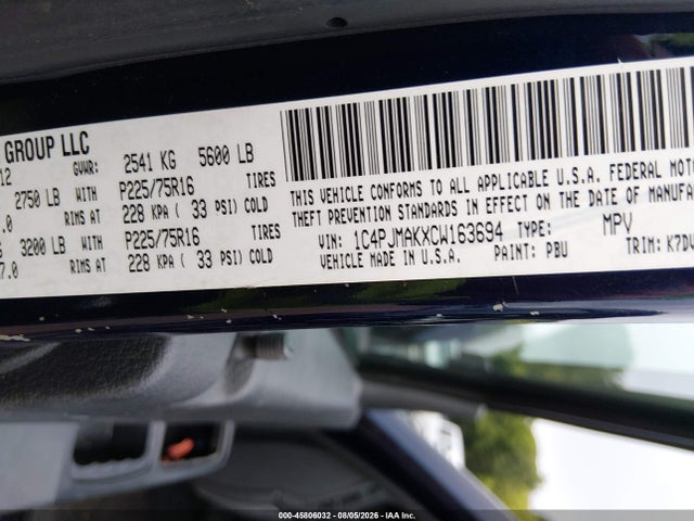 Продаж на аукціоні авто 2012 Jeep Liberty Sport, vin: 1C4PJMAKXCW163694, номер лоту: 45806032