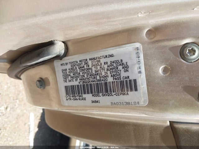 Продажа на аукционе авто 1998 Toyota Camry Le, vin: 4T1BG22K4WU386420, номер лота: 45806080