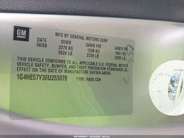 Продаж на аукціоні авто 2006 Buick Lucerne Cxs, vin: 1G4HE57Y36U253078, номер лоту: 45806091