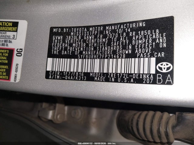 Toyota COROLLA LE 2015 5YFBURHE7FP214628 Image 9