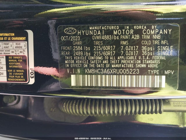 Продажа на аукционе авто 2024 Hyundai Kona Electric Sel, vin: KM8HC3A6XRU005223, номер лота: 45806164