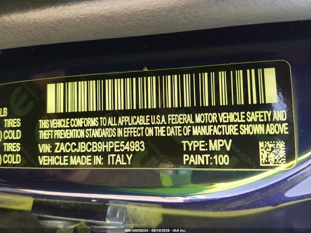 Продаж на аукціоні авто 2017 Jeep Renegade Trailhawk, vin: ZACCJBCB9HPE54983, номер лоту: 45806204