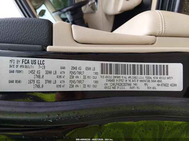 Продаж на аукціоні авто 2019 Jeep Grand Cherokee Laredo E 4x4, vin: 1C4RJFAG3KC837040, номер лоту: 45806226