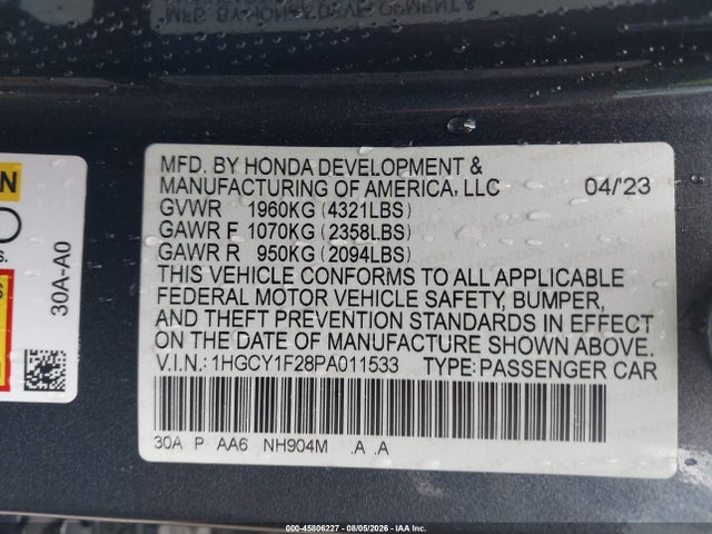 Продаж на аукціоні авто 2023 Honda Accord Lx, vin: 1HGCY1F28PA011533, номер лоту: 45806227