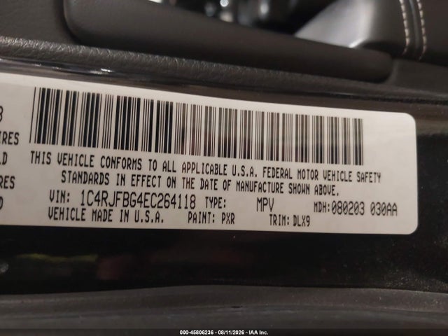 2014 Jeep Grand Cherokee Limited მანქანა იყიდება აუქციონზე, vin: 1C4RJFBG4EC264118, აუქციონის ნომერი: 45806236