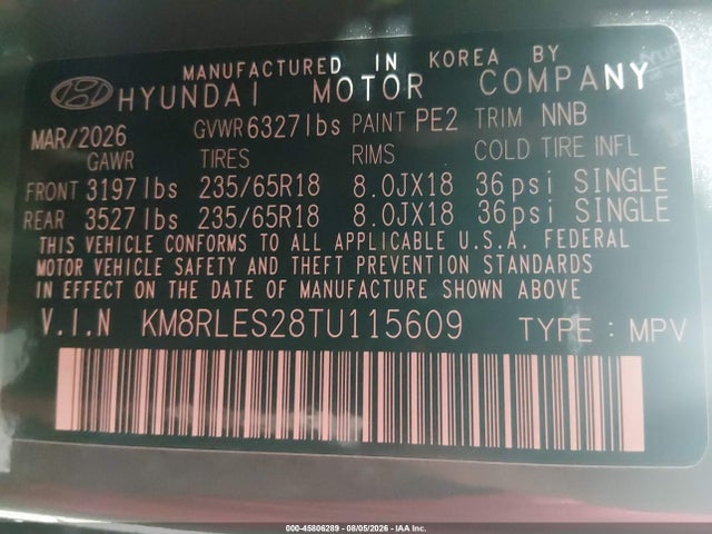 Hyundai Palisade Sel 7p 2026 KM8RLES28TU115609 Image 9
