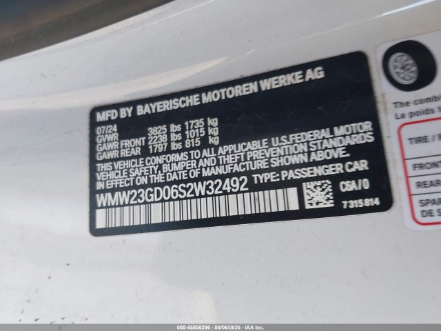 45806296 :رقم المزاد ، WMW23GD06S2W32492 vin ، 2025 Mini Hardtop Cooper S مزاد بيع