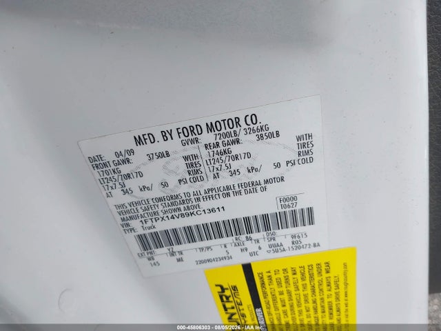 Aukcja sprzedaży 2009 Ford F-150 Xlt, vin: 1FTPX14V89KC13611, numer aukcji: 45806303