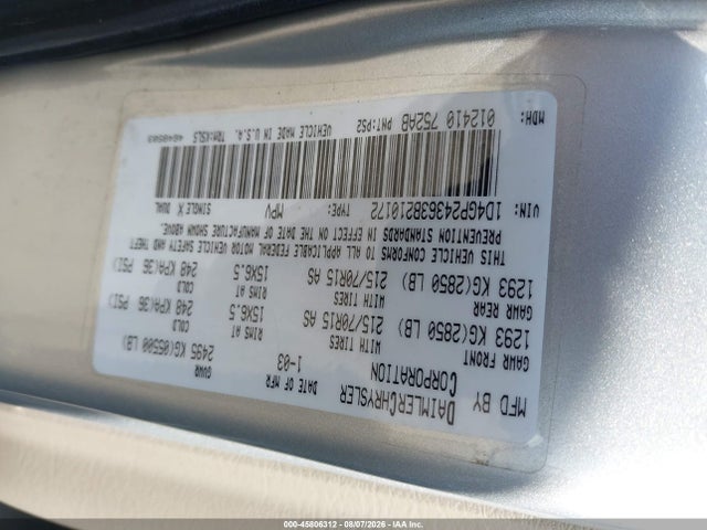2003 Dodge Grand Caravan Se მანქანა იყიდება აუქციონზე, vin: 1D4GP24363B210172, აუქციონის ნომერი: 45806312