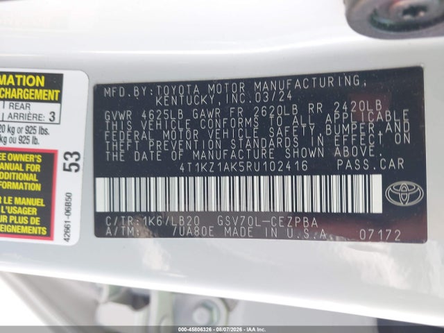 Aukcja sprzedaży 2024 Toyota Camry Xse V6, vin: 4T1KZ1AK5RU102416, numer aukcji: 45806326