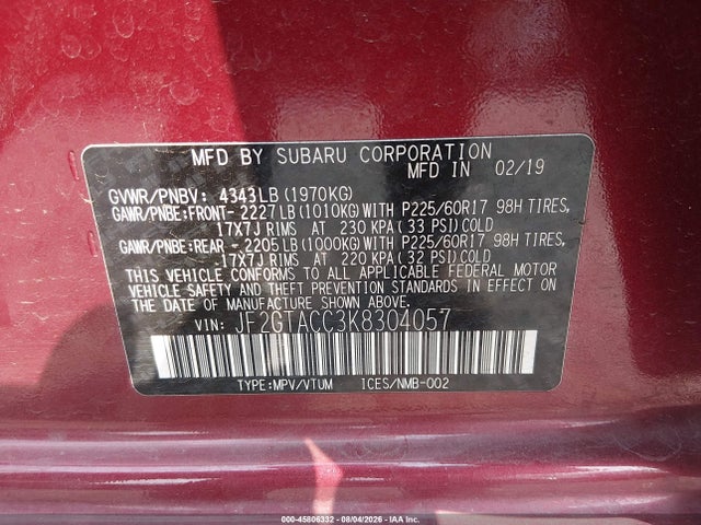 Subaru Crosstrek 2.0i Premium 2019 JF2GTACC3K8304057 Image 9