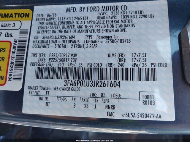 3FA6P0LU3JR261604 Ford Fusion Hybrid Se