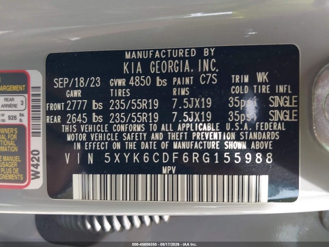 Aukcja sprzedaży 2024 Kia Sportage X-line, vin: 5XYK6CDF6RG155988, numer aukcji: 45806350