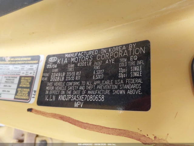 KIA SOUL + 2014 KNDJP3A5XE7080658 Image 9