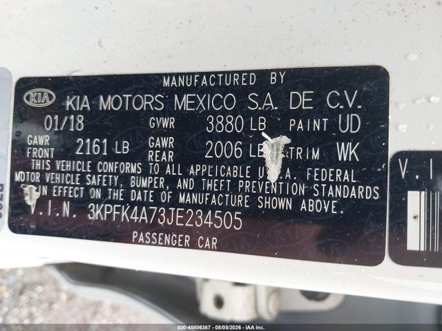 45806367 :رقم المزاد ، 3KPFK4A73JE234505 vin ، 2018 Kia Forte Lx مزاد بيع