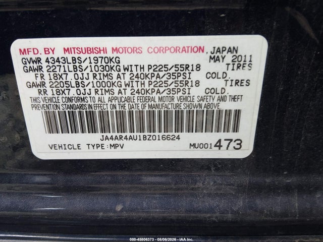 Продаж на аукціоні авто 2011 Mitsubishi Outlander Sport Se, vin: JA4AR4AU1BZ016624, номер лоту: 45806373
