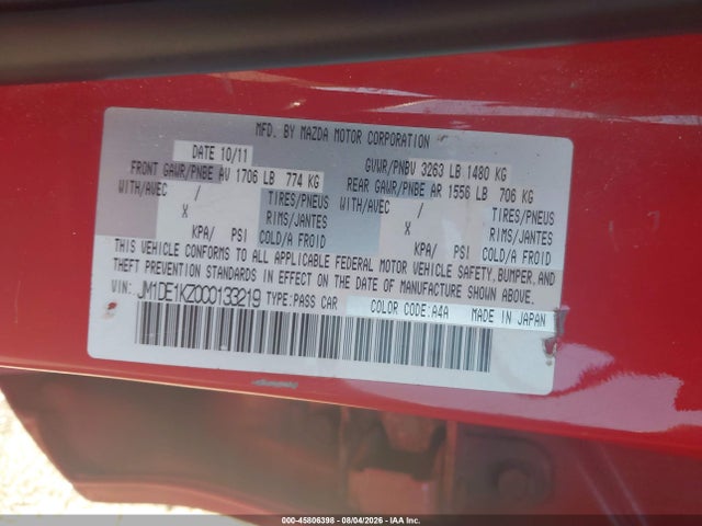 Aukcja sprzedaży 2012 Mazda Mazda2 Sport, vin: JM1DE1KZ0C0133219, numer aukcji: 45806398