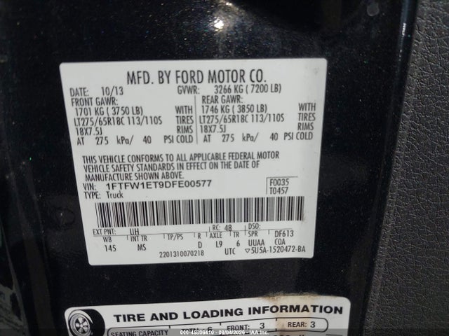 45806410 :رقم المزاد ، 1FTFW1ET9DFE00577 vin ، 2013 Ford F-150 Xlt مزاد بيع