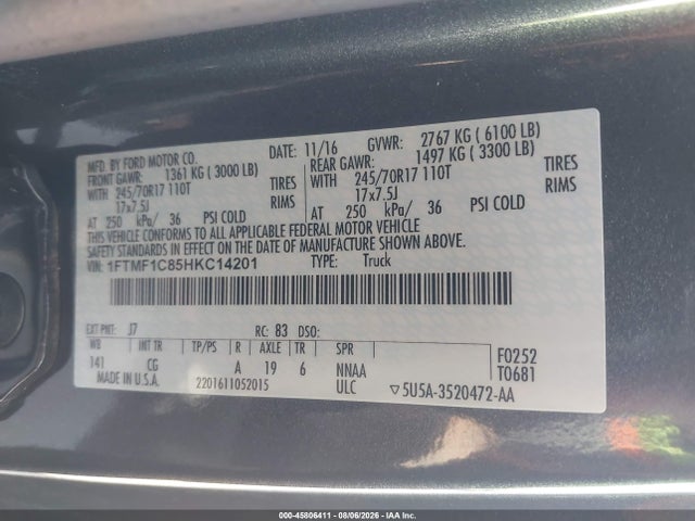 Ford F-150 Xl 2017 1FTMF1C85HKC14201 Image 9