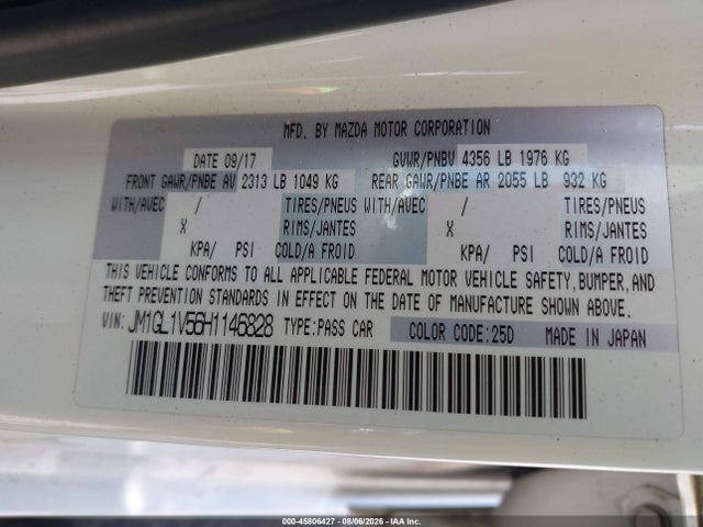 Продажа на аукционе авто 2017 Mazda Mazda6 Touring, vin: JM1GL1V56H1146828, номер лота: 45806427