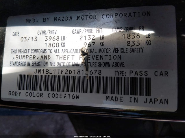 Aukcja sprzedaży 2013 Mazda Mazda3 I Sv, vin: JM1BL1TF2D1812678, numer aukcji: 45806439