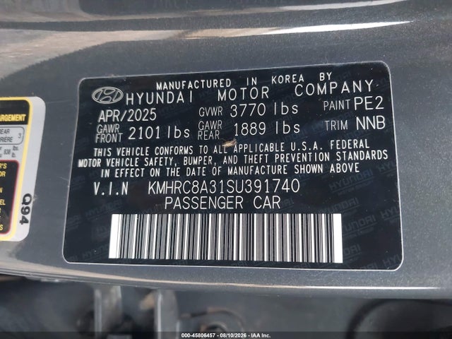 Продажа на аукционе авто 2025 Hyundai Venue Sel, vin: KMHRC8A31SU391740, номер лота: 45806457