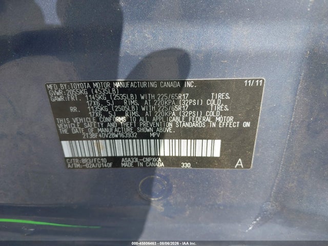 Продажа на аукционе авто 2011 Toyota Rav4, vin: 2T3BF4DV2BW163932, номер лота: 45806463