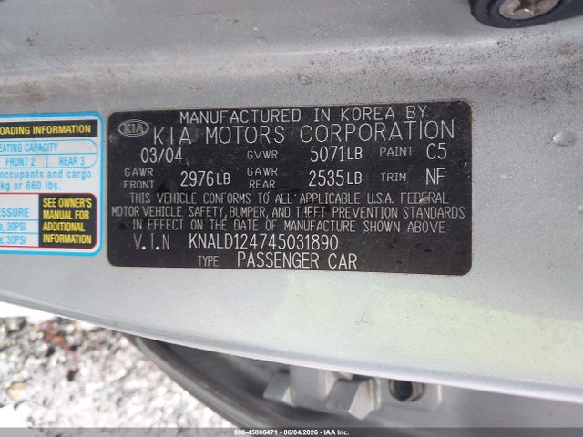 2004 Kia Amanti მანქანა იყიდება აუქციონზე, vin: KNALD124745031890, აუქციონის ნომერი: 45806471