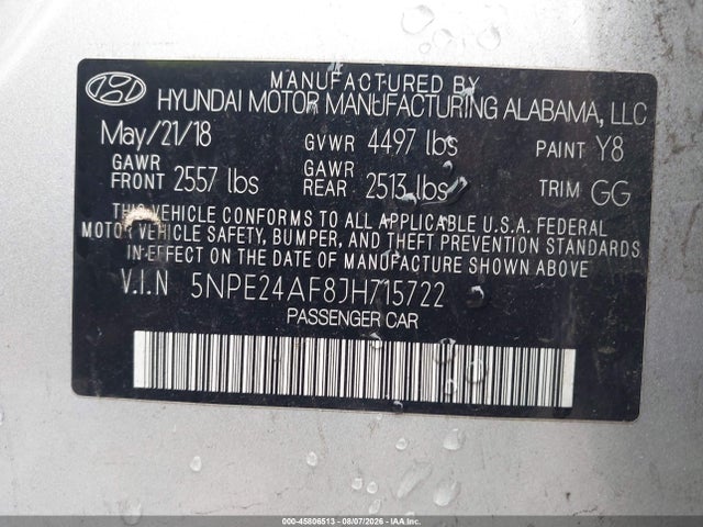 Продаж на аукціоні авто 2018 Hyundai Sonata Se, vin: 5NPE24AF8JH715722, номер лоту: 45806513