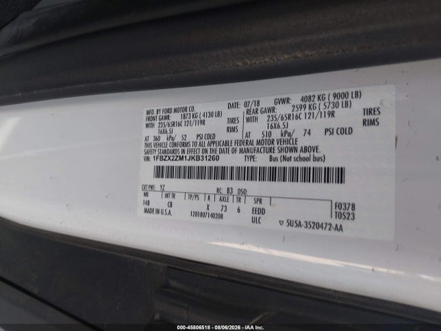 Ford Transit-350 Xl 2018 1FBZX2ZM1JKB31260 Image 9