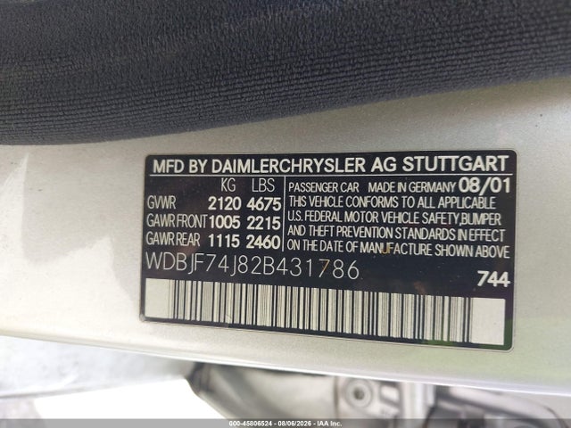 Aukcja sprzedaży 2002 Mercedes-benz E 55 Amg, vin: WDBJF74J82B431786, numer aukcji: 45806524