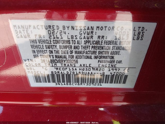 45806527 :رقم المزاد ، 3N1AB8CV8RY309256 vin ، 2024 Nissan Sentra Sv Xtronic Cvt مزاد بيع