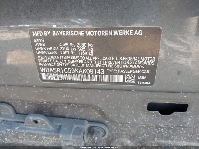 Aukcja sprzedaży 2019 Bmw 330i, vin: WBA5R1C59KAK09143, numer aukcji: 45806536