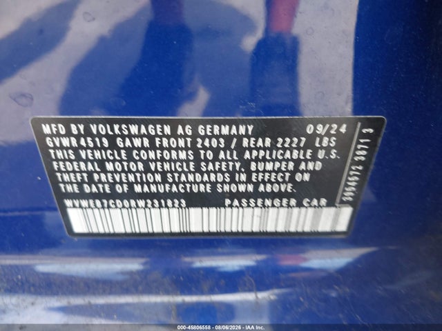 2024 Volkswagen Golf R 2.0t მანქანა იყიდება აუქციონზე, vin: WVWEB7CD0RW231823, აუქციონის ნომერი: 45806558