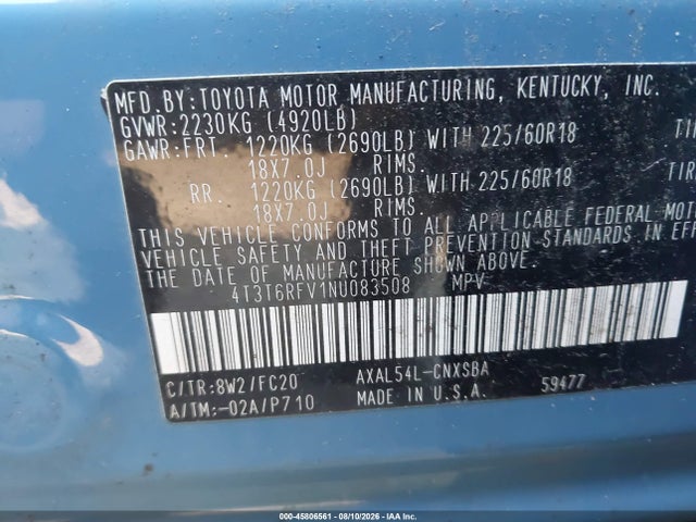 Aukcja sprzedaży 2022 Toyota Rav4 Hybrid Se, vin: 4T3T6RFV1NU083508, numer aukcji: 45806561