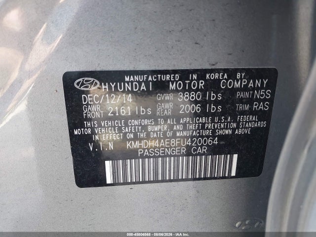 2015 Hyundai Elantra Se მანქანა იყიდება აუქციონზე, vin: KMHDH4AE8FU420064, აუქციონის ნომერი: 45806568