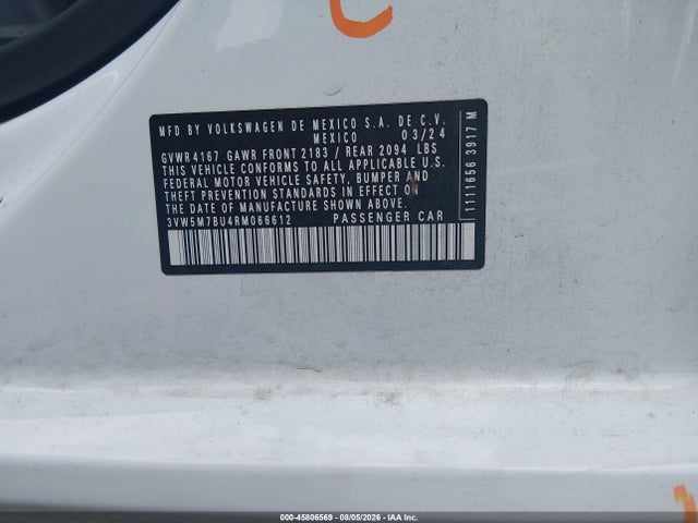 2024 Volkswagen Jetta 1.5t S მანქანა იყიდება აუქციონზე, vin: 3VW5M7BU4RM066612, აუქციონის ნომერი: 45806569