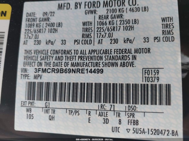 3FMCR9B69NRE14499 Ford Bronco Sport Big Bend