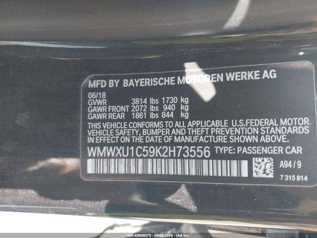Aukcja sprzedaży 2019 Mini Hardtop Cooper, vin: WMWXU1C59K2H73556, numer aukcji: 45806575