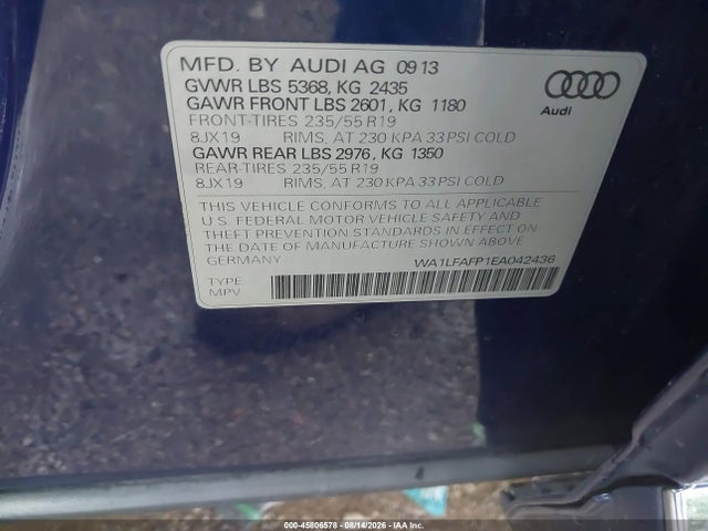 Aukcja sprzedaży 2014 Audi Q5 2.0t Premium, vin: WA1LFAFP1EA042436, numer aukcji: 45806578