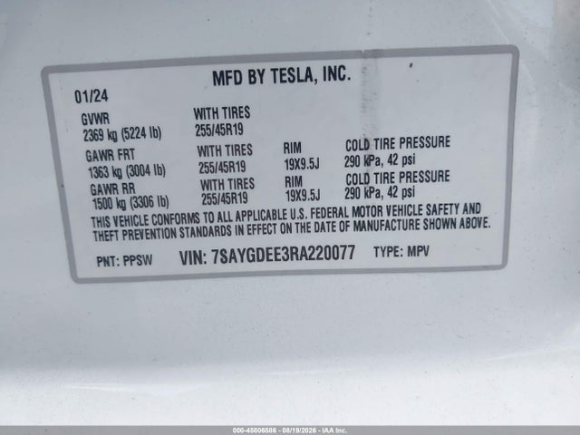 7SAYGDEE3RA220077 Tesla Model Y Long Range Dual Motor All-wheel Drive