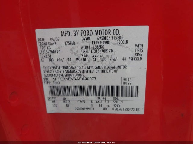 Aukcja sprzedaży 2010 Ford F-150 Svt Raptor, vin: 1FTEX1EV8AFA00077, numer aukcji: 45806608