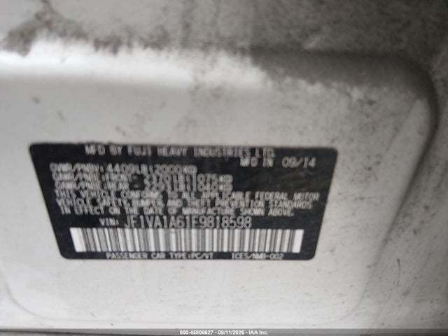 Продажа на аукционе авто 2015 Subaru Wrx, vin: JF1VA1A61F9818598, номер лота: 45806627