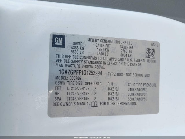 Chevrolet Express 3500 Lt 2016 1GAZGPFF1G1253994 Image 9