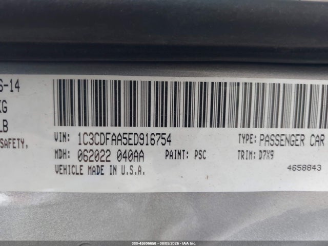Продажа на аукционе авто 2014 Dodge Dart Se, vin: 1C3CDFAA5ED916754, номер лота: 45806658