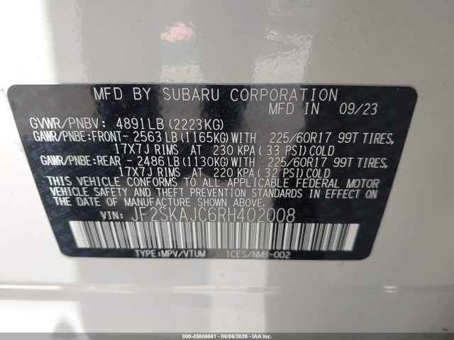 Продаж на аукціоні авто 2024 Subaru Forester Wilderness, vin: JF2SKAJC6RH402008, номер лоту: 45806661